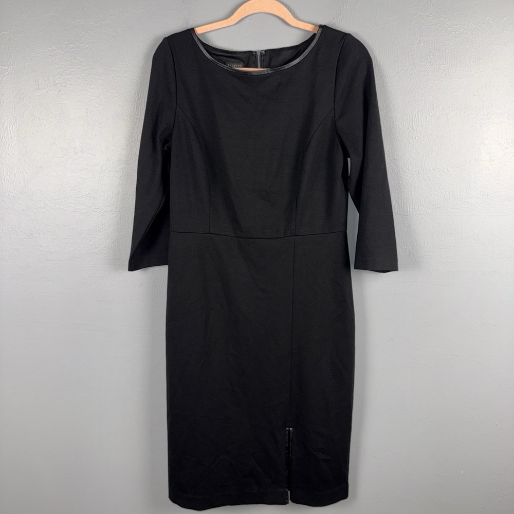 Talbots Faux Leather Trim Sheath Dress Women's Sz 6 Black Office Workwear